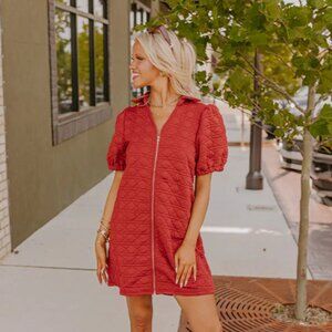 Chic Lifestyle Quilted Mini Dress in Crimson